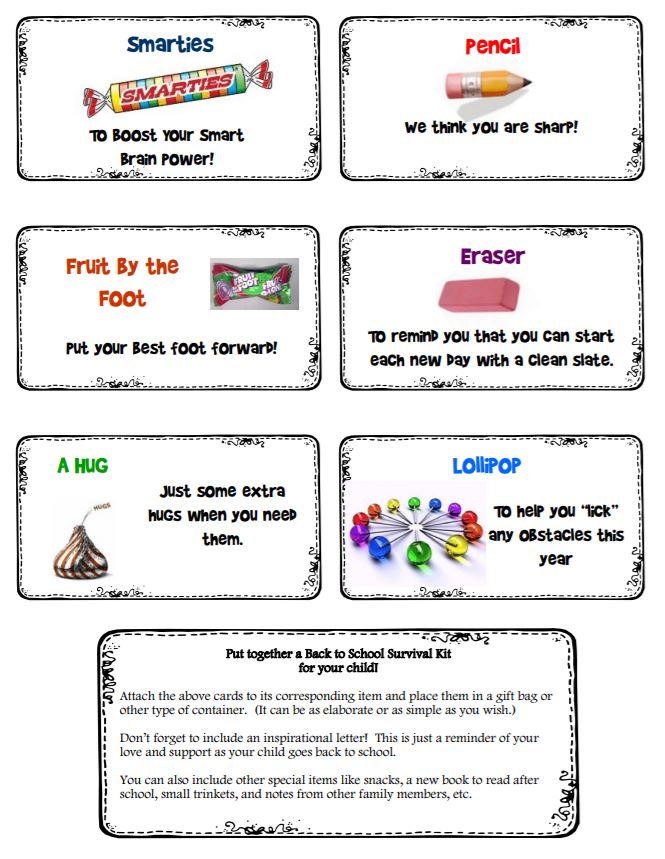 Back to School Survival Kit free printables – Tip Junkie