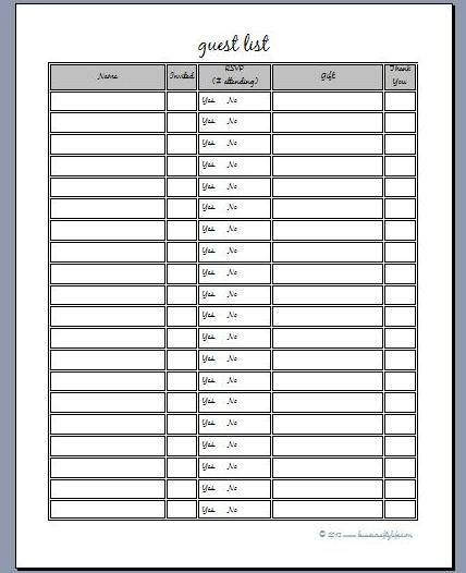 guest list printable