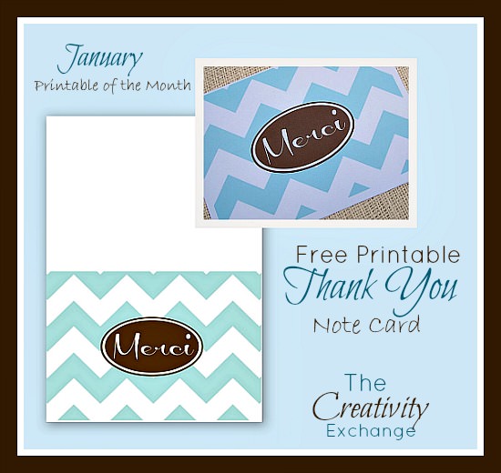 Free Printable Merci Thank You Note Card January Free Printable of the Month The Creativity Exchange