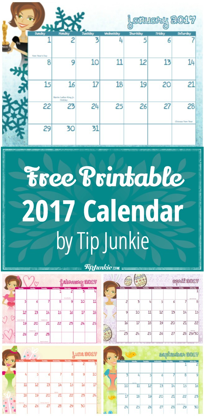 Free Printable 2017 Calendar by Tip Junkie