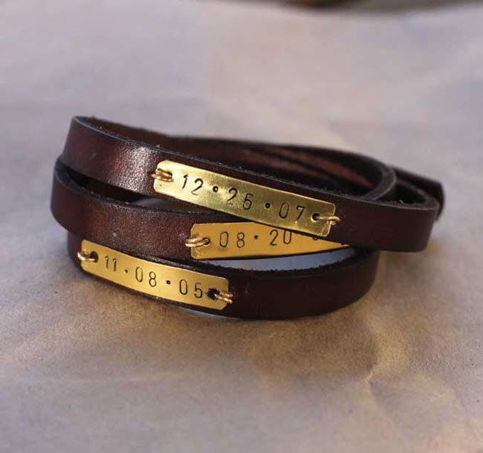Stamped Leather Bracelet Anniversary Gift