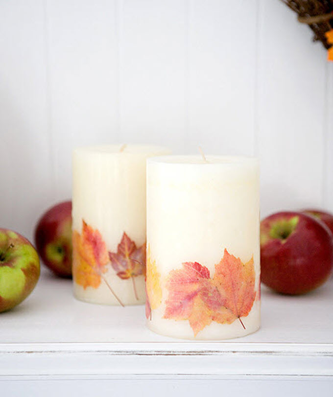 fall leaf decorated candles fall leaf decorated candles