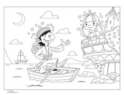 Pirate and Princess Valentines Coloring Page